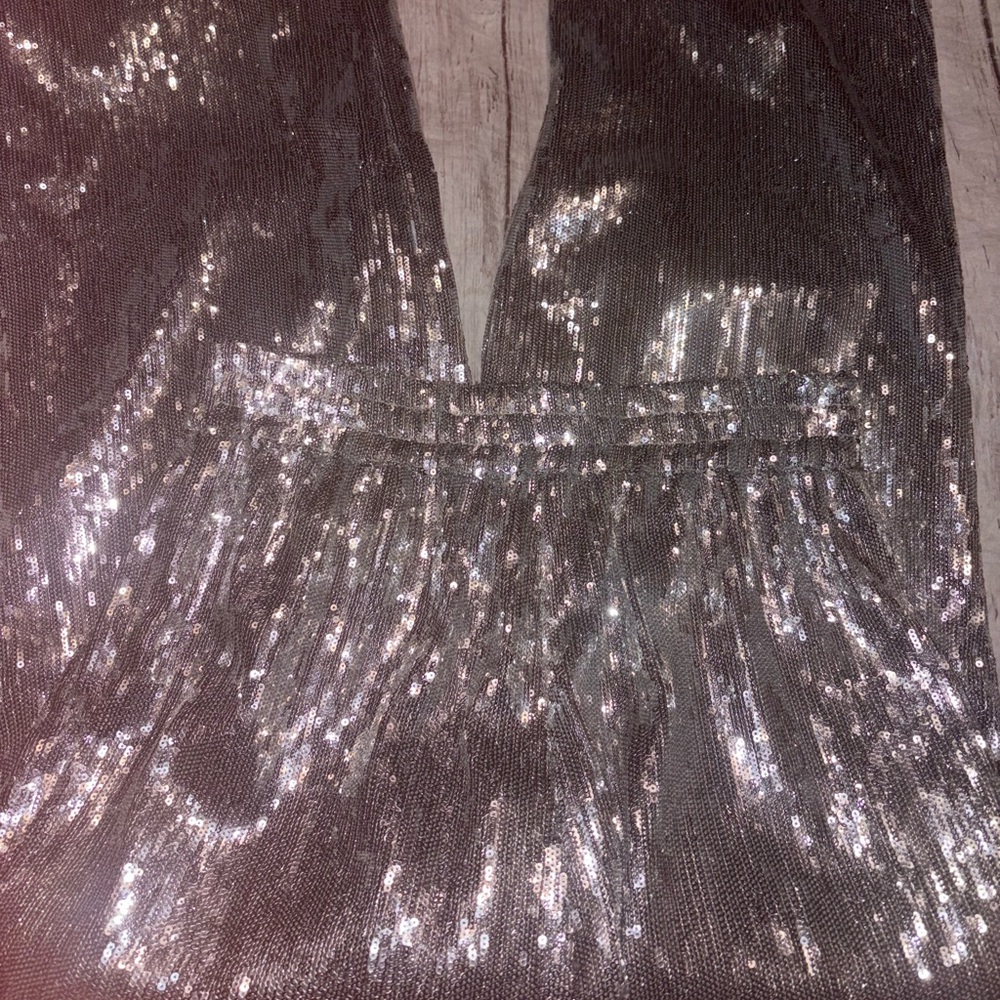 Anthropologie Porridge Lula silver sequin wide leg pants XS - Picture 3 of 6